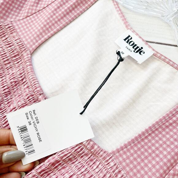 Rouje Deb Women's Gingham Slightly Puffed Sleeve Dress in Pink Size 6 - Picture 3 of 6